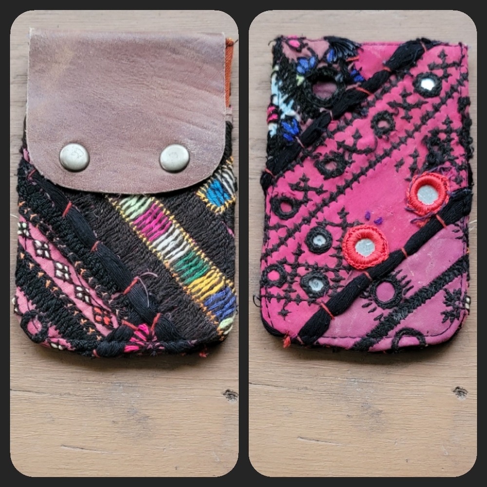 🧠🍳 Free People Boho Embroidered Repurposed vtg banjara hippie Wallet card case